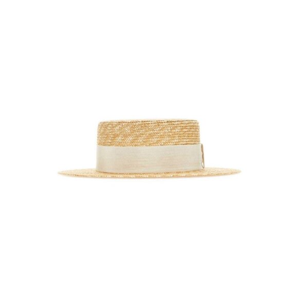 NEW GUCCI RAFFIA Wide-Brimmed Hat Straw White How GG Sz M Logo 100% Authentic - Picture 1 of 9